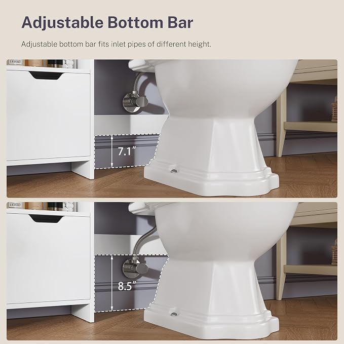 TEENFON Over the Toilet Storage Cabinet with 2 Removable Drawers, Above Toilet Storage Cabinet with 10 Storage Shelves, Taller Wooden Free Standing Bathroom Storage, Laundry Room Storage Shelf, White