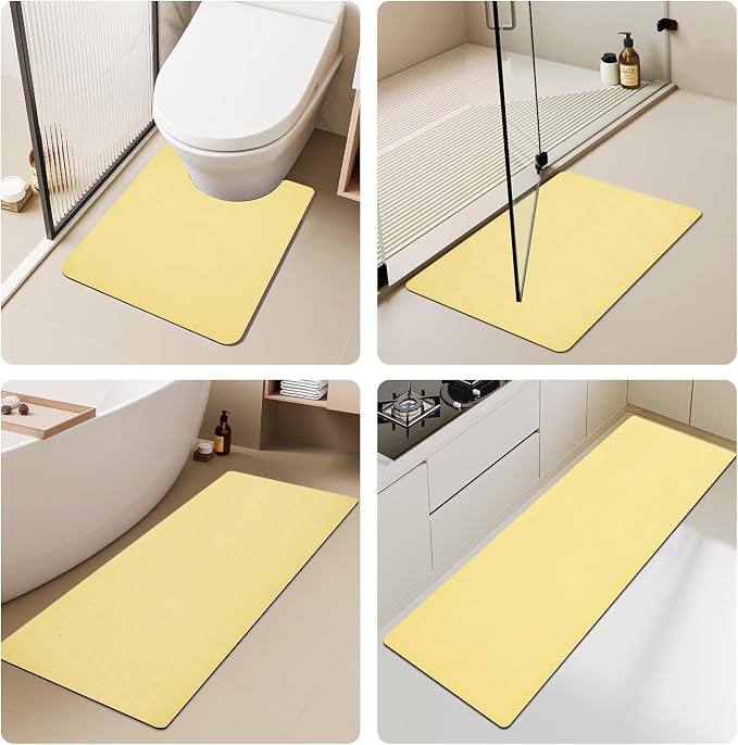 TYUU Bath Mat, Bathroom Rugs Non Slip Washable Thin Absorbent Quick Dry Bath Mat Fits Under Door Bathroom Floor Mat Perfect for Bath, Shower, or Sink 20"x48" Light Yellow