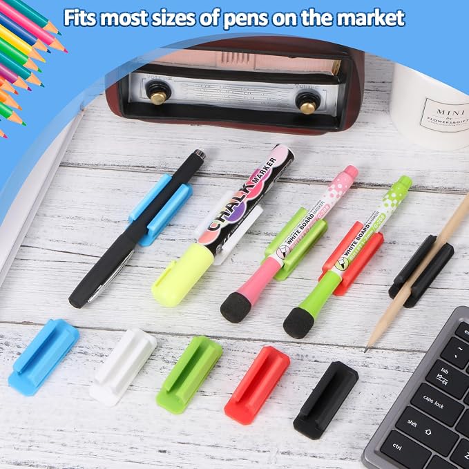 BOBOKA 10Pcs Pencil Holder for Desk, Adhesive Pen Holder for Classroom Clipboard Attachment, Silicone Pencil Holder & Marker Holder for School Office Desk Accessories, Teacher Supplies