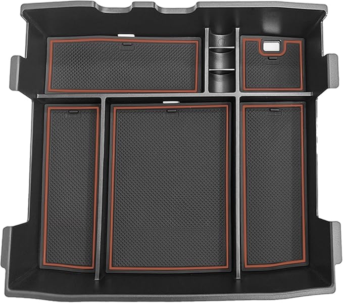Muslogy Center Console Organizer For 2023-2026 Ford F250 F350 F450 Super Duty Accessories Custom Fit Storage Box Divider(Fit with OEM Tray), Fits Bucket Seats Only, Not for Work Surface Console(Brown)