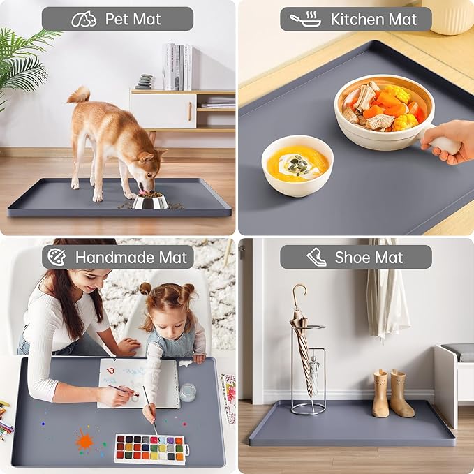 FLATO Waterproof Under Sink Mat 25" x 19" Shelf Liner for Kitchen and Bathroom, Cabinet Protector, Organizers and Storage, Flexible Silicone Drip Tray