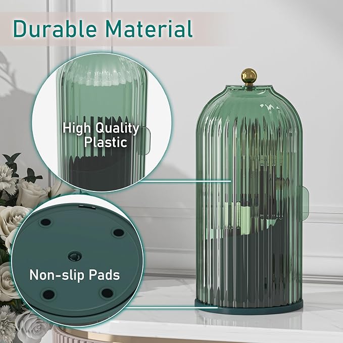 GAXmi Makeup Brush Holder with Lid Rotating Cosmetic Organizer, All Green | 360 Rotation, Waterproof, Dustproof, Moistureproof
