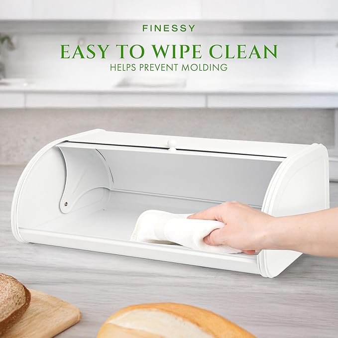 FINESSY Large Bread Box White for Pantry, Bread Box for Kitchen Countertop Stainless Steel, Breadbox Keeper for Fresh Homemade Muffin Sourdough Bagel Sandwich, Large Food Storage Containers with Lids