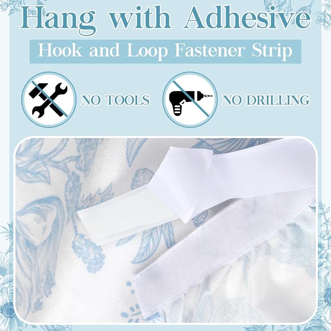 VitalCozy Cabinet Curtains 35" W x 35" L Sink Skirt for Bathroom Kitchen Blue Flower Floral Cabinet Curtains for Classroom Home Farmhouse Rustic Drape Under Desk Privacy Drape for Laundry Room