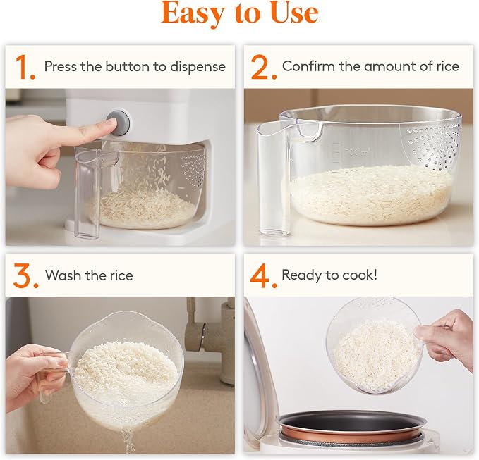 Lifewit 2 Pack Rice Dispenser 25 Lbs(11.3kg), Rice Storage Container Sealed Moisture Proof with Measuring Cup for Kitchen Pantry Household, BPA-Free, White
