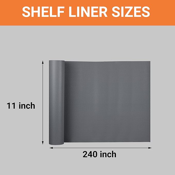 FLPMIX 11" Cabinet Drawer Liner Dark-Grey: Waterproof Kitchen Drawer Mat 11 x 240 Inch - Easy to Cut Small Shelf Liners for Cupboard Closet Pantry Shelving