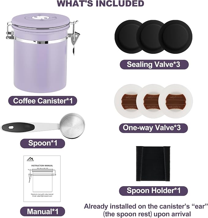 ShanSon Coffee Canister Airtight, Stainless Steel Bean Storage Container with Date Tracker & Scoop, Grounds Sugar Flour Tea Cereal Fits Kitchen Pantry, Ideal Gift for Coffee Lovers,16oz, Purple