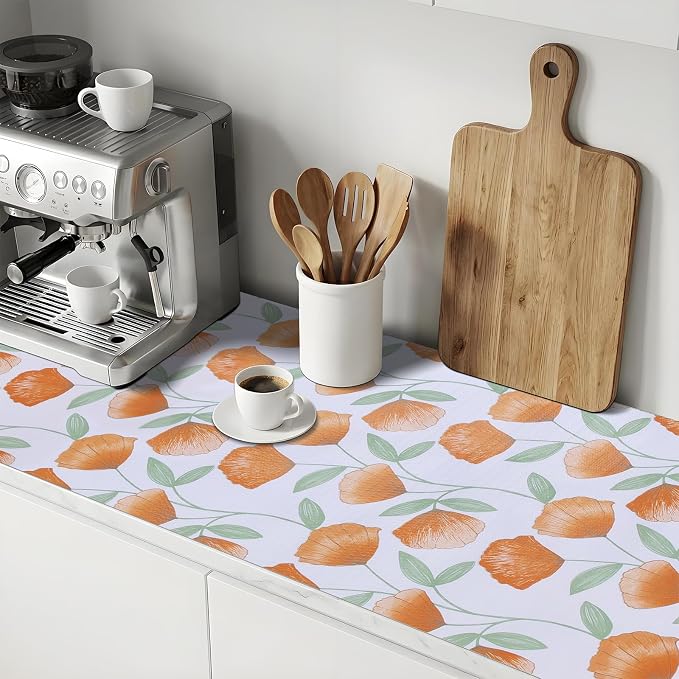 Shelf and Drawer Liner for Kitchen Cabinets 17.7'' X 96'' Non Adhesive Shelf Paper Strong Grip Anti Slip Cabinet Liners for Shelves, Oil-Proof Waterproof Cupboard Liner