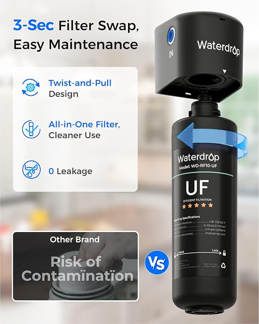 Waterdrop 10UA-UF 0.01 μm Ultra Filtration Under Sink Water Filter System, 1 Year, Reduces Lead, Chlorine, Bad Taste & Odor, Connects Directly to Your Faucet
