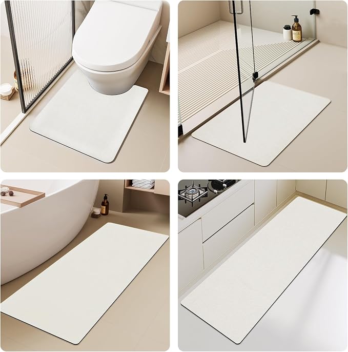 TYUU Bath Mat, Bathroom Rugs Non Slip Washable Thin Absorbent Quick Dry Bath Mat Fits Under Door Bathroom Floor Mat Perfect for Bath, Shower, or Sink 20"x48" White