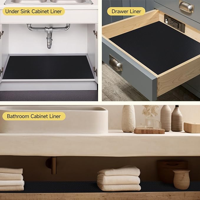WochiTV Adhesive Shelf Liner 17.5 X 240 Inches Peel and Stick Kitchen Liner for Cabinets, Drawers Removable Protector Mat Waterproof Contact Covering for Dresser Pantry Countertops Shelves, Black