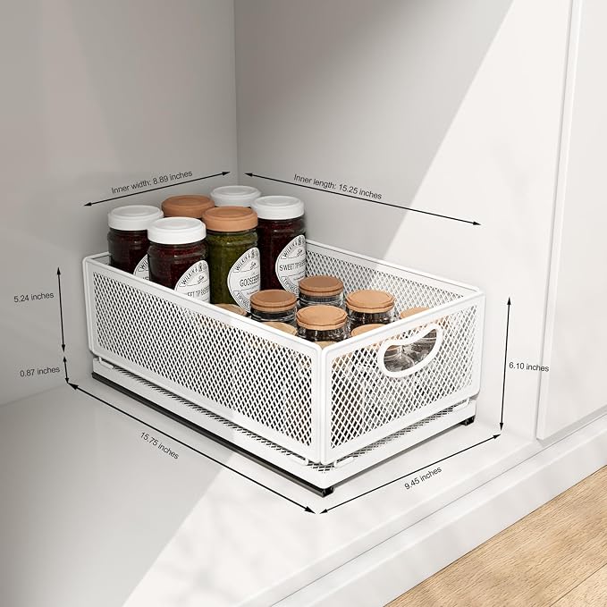 Pull out Cabinet Rack Organizers, No-Drill Slide Organizer Under Sink Organizer, Strong & Sturdy Expandable Cabinet Drawers, For Kitchen, Bathroom, Pantry(B,15.7*9.4*6.1inch/40*24*15.5cm)