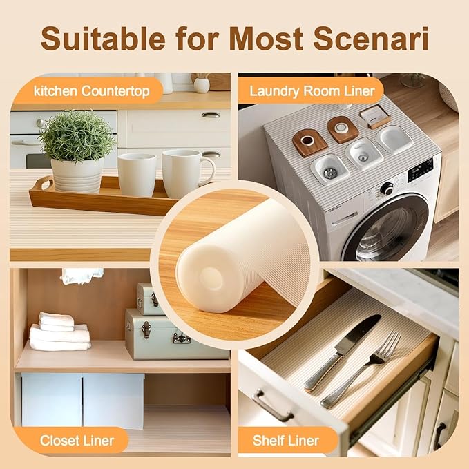 FEXIA 2 Rolls Shelf Liners for Kitchen Cabinets Non-Slip Drawer Liner 24 Inches x 20 FT Waterproof & Oil-Proof Non Adhesive Durable Material Fridge Liner for Shelves