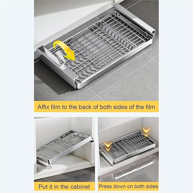 Pull out Cabinet Organizer,Under Sink Organizer, Pull out drawers for cupboards,Kitchen Storage,No Need Drill and Nailing,for Kitchen, Living Room, Home.(Silver,59.5 * 42 * 9cm)