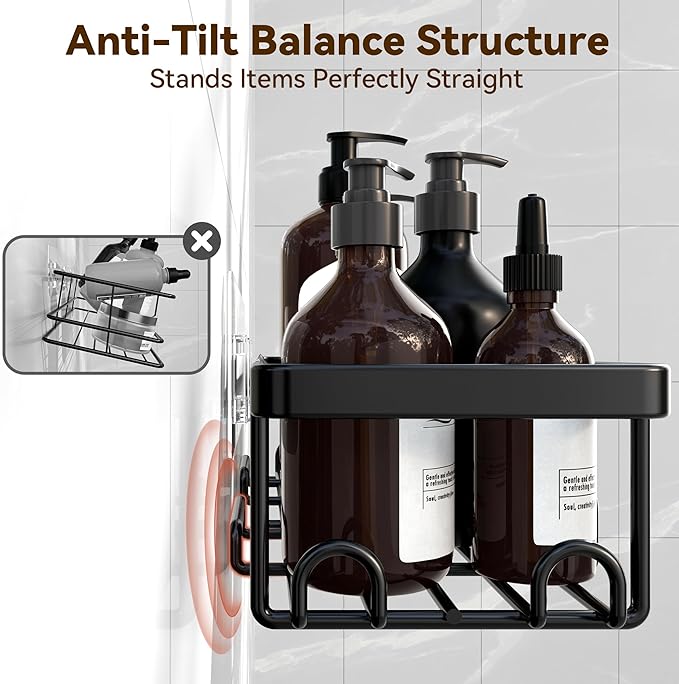 YASONIC Shower Caddy Adhesive, 100% Rustproof Shower Organizer, Large Capacity Shower Shelves for Inside Shower, No Drill Shower Storage for Home (2 Pack Black)