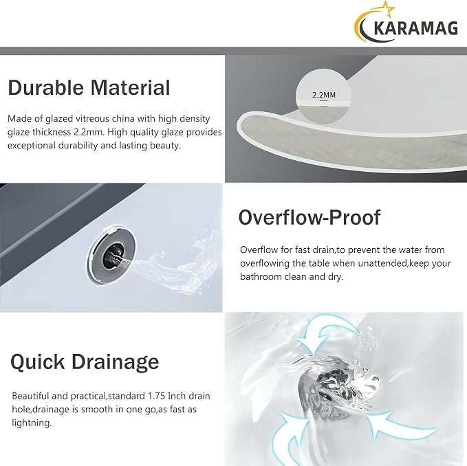 18.4 Inch Undermount Bathroom Sink Oval Undermount Sink White Ceramic Under Counter Bathroom Sinks with Overflow (18.4"x15")