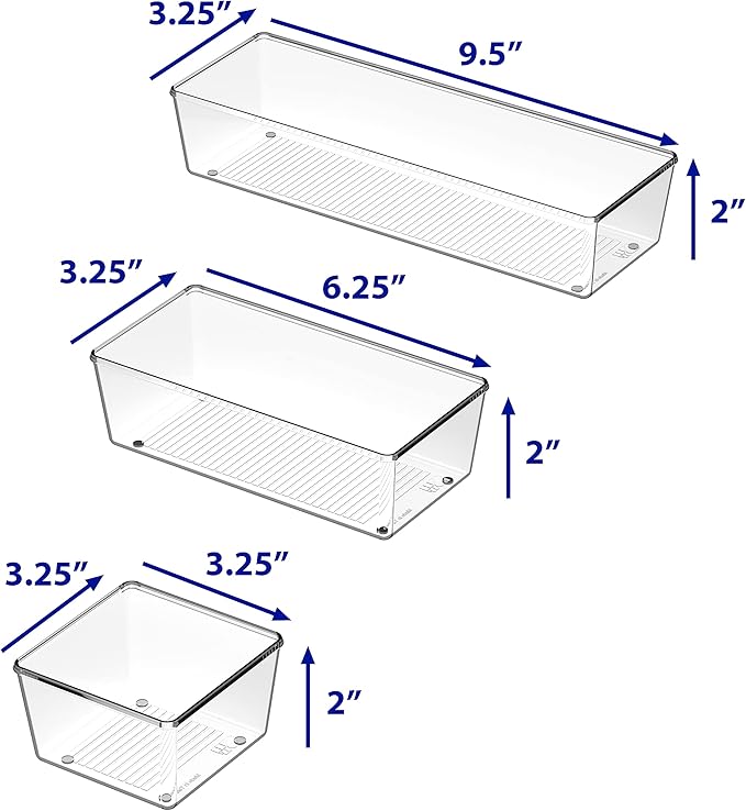 Simple Houseware Clear Drawer Organizer for Office Bin Desk Storage, Assorted Size, 6 Packs