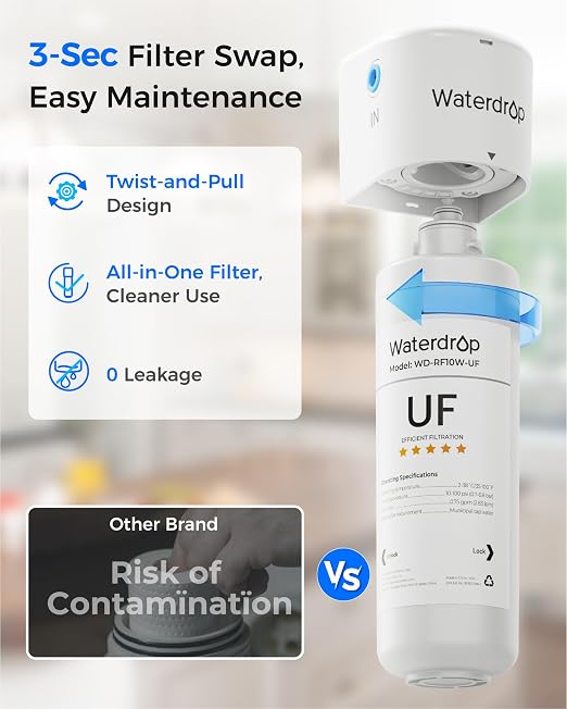 Waterdrop 10UAW-UF 0.01 μm Ultra Filtration Under Sink Water Filter System, 1 Year, Reduces Lead, Chlorine, Bad Taste & Odor, Connects Directly to Your Faucet
