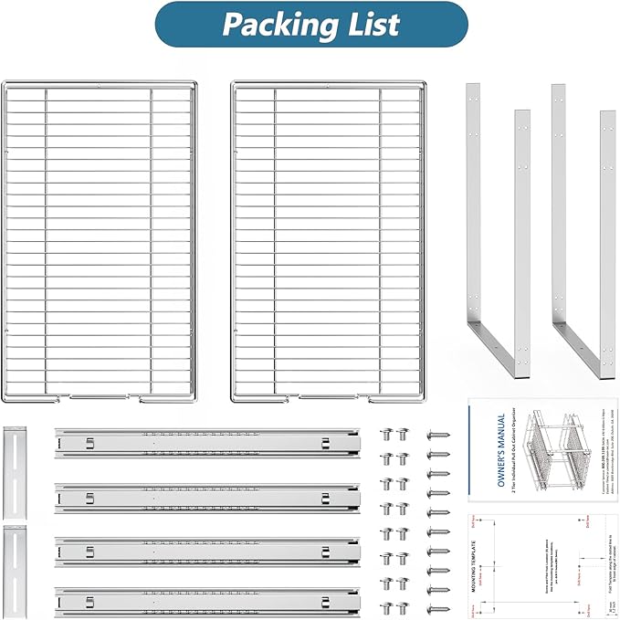 LOVMOR 2 Tier Individual Pull Out Cabinet Organizer 11½" W x 21½" D, Slide Out Kitchen Cabinet Storage Sliding Shelves
