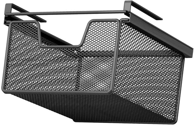 under Shelf Basket Organizer Practical Versatile Black Hanging Holder Storage for Office Cupboard under Desk Wardrobe Counter, Length 46 cm