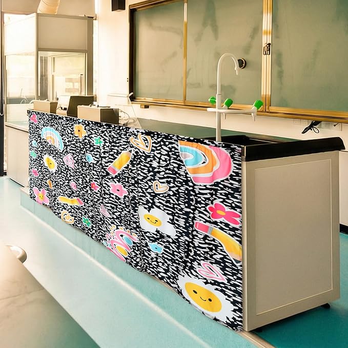 VitalCozy Composition Notebook Table Skirt for Classroom Teacher 28" W x 51" L Desk Curtain Skirts Teacher Appreciation Week Back to School Gifts for Kindergarten Classroom Office Bookcase Decoration