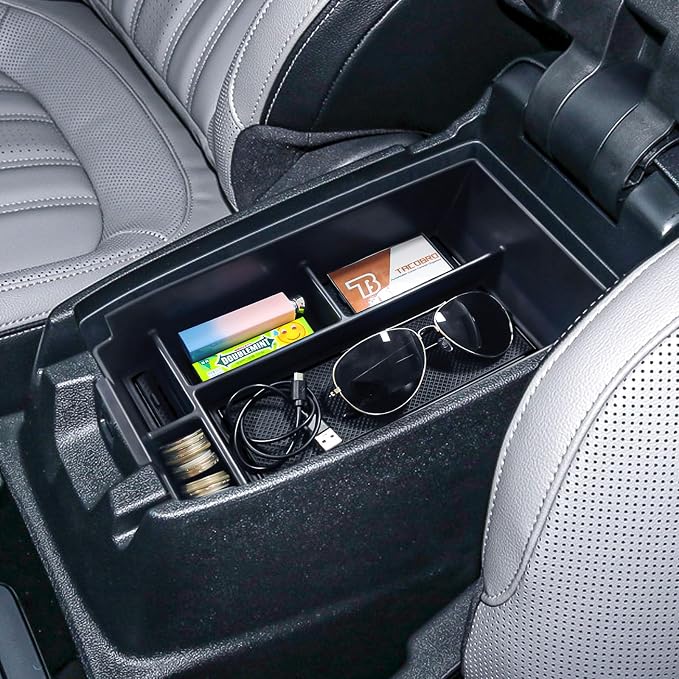 TACORBO Center Console Organizer Compatible with Ford Escape 2020-2025 2026 and 2021-2024 2025 Bronco Sport Accessories, CX430 4-Door Insert Tray, Armrest Secondary Storage Box, Black Trim