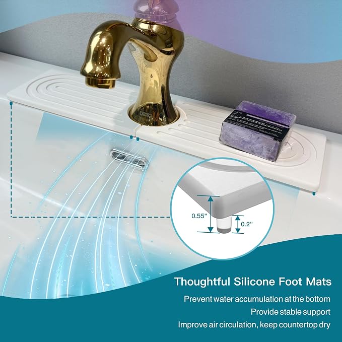 Faucet Mat for Kitchen Sink, Stone Drying Mat for Kitchen Counter, Stone Mat Bathroom, Kitchen Mat, Sink Mat, Water Absorbing Stone Tray for Sink, Bathroom Stone Mat (WHITE, 15.8*4")