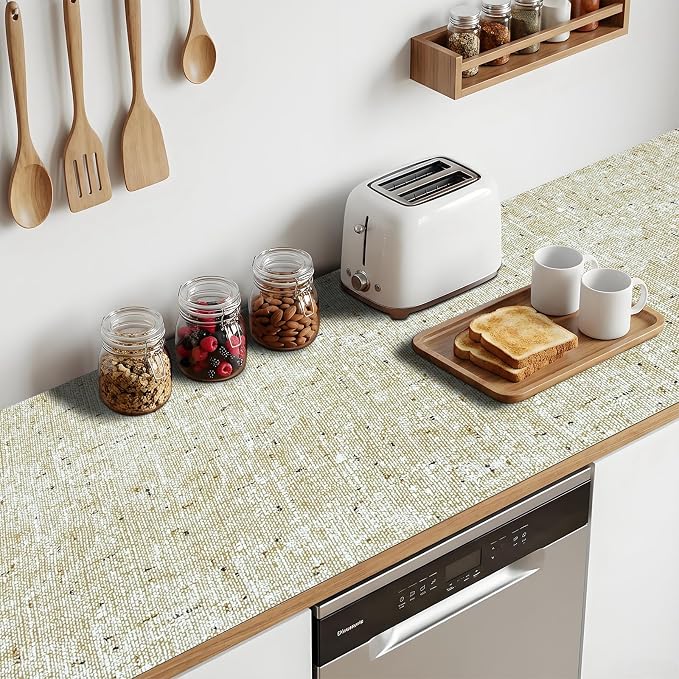 5Rolls*17.7'' X 96'' Beige Shelf Liner Drawer Liner for Kitchen Cabinet Non Adhesive, Strong Grip Anti Slip Cabinet Liners for Shelves, Oil-Proof Waterproof Cupboard Liner
