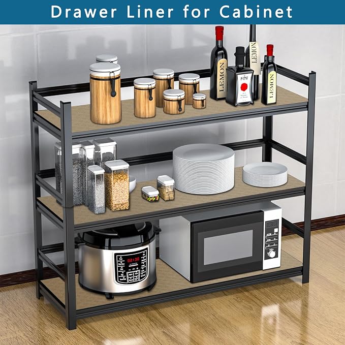 HooTown Kitchen Shelf Liner Drawer Liners, 23.6"W x 78.7"L Non-Adhesive Cabinet Cupboard Liners Refrigerator Waterproof Fridge Mat with Durable Kitchen Cabinet Mat for Drawers, Shelves, Pantry, Khaki