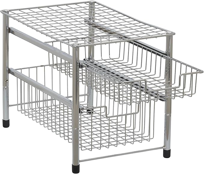 Household Essentials Silver 1239-1 Free Standing Pull Out Cabinet Organizer Shelf | Double, 16.5" Deep