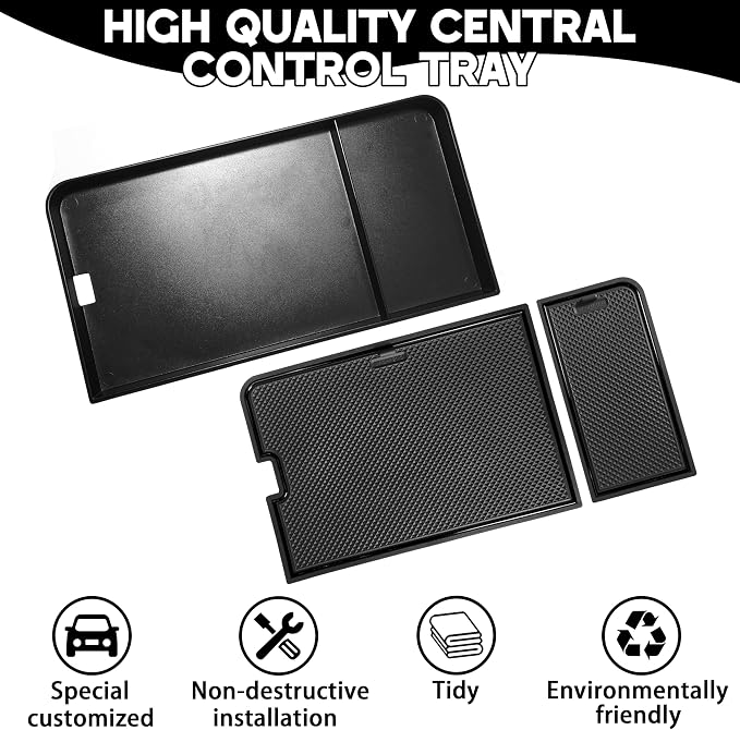 Center Console Organizer Tray for Ford F150 2021-2024/Lightning XLT 2022-2024 Interior Accessories Hidden Insert Storage Box with USB Hole Fit Front Shifter Open Pocket (Black)