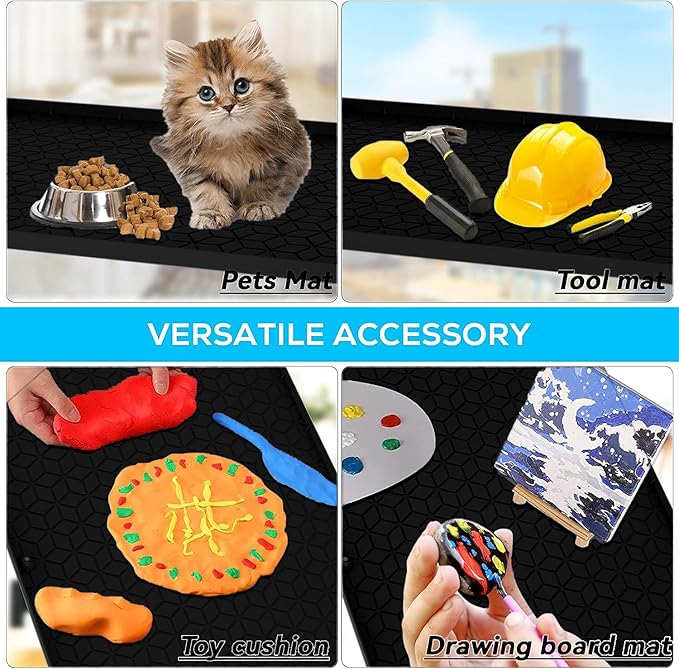 Under Sink Mat, 19"x22" Under Sink Mats for Kitchen, Silicone Waterproof Under Sink Liner, Sink Cabinet Organizer Tray with Drain Hole (Black, 19X22)