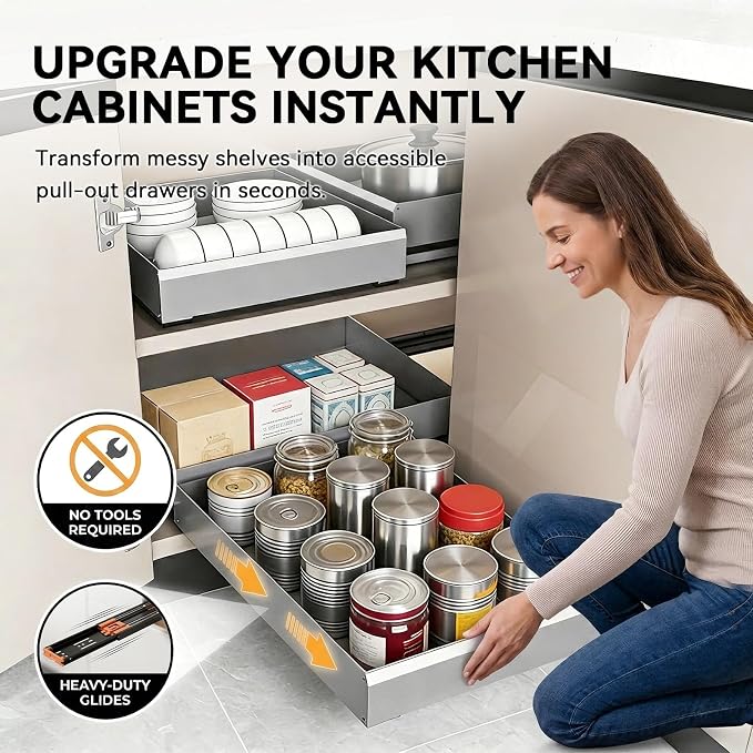Blind Corner Cabinet Pull Out Organizer, Slide Out Kitchen Cabinet Organizer, Space Aluminum Pullout Shelves for Corner Cabinet, Under Sink Pull Out Storage for Pots and Pans