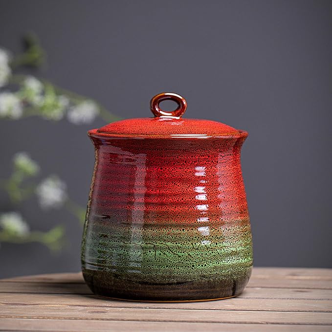 40 OZ Cookie Jar,Dog Treat Jar, Kitchen Canisters for Countertop for Food Storage Coffee, Tea,Flour, Beans, Spices, Nuts and More Ceramic Jar with Lid. (Red and Green)