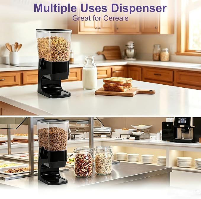 Cereal Dispenser Countertop 1 Pack, Dry Food Dispenser Snack Organizer, Slim Cereal Containers Storage Dispenser with Lids for Pantry, Kitchen Organization Oatmeal Nut Granola Candy, Black