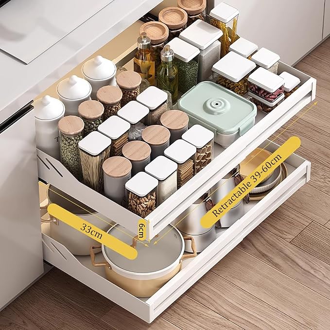 Pull Out Kitchen Storage,Slide Out Drawer Storage Shelves,Home Office Organization Hidden Storage Pantry Shelf,No Need Drill and Nailing,for Kitchen Cupboard Cabinet. (Color : Black)