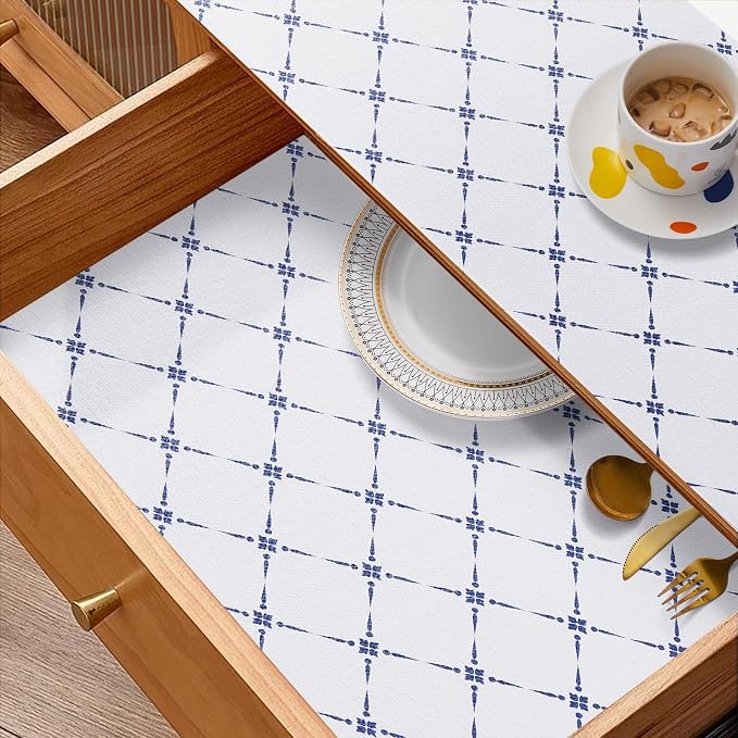 Drawer Shelf and Cabinet Liner, Thick Strong Grip,Shelf Liners Non-Adhesive Liners Protect Kitchen Cabinets and Cupboard, Bathroom Drawers,Under Sink Mat, 17.5IN X 30FT, Blue Stripe