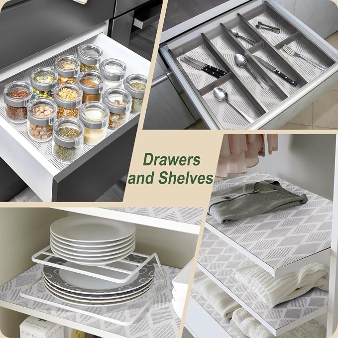 Shelf and Drawer Liner for Kitchen Cabinets 18In x 30FT Non-Adhesive Shelf Liner Non-Slip Strong Grip Cabinet Liner Waterproof Thickened Easy to Clean Drawer Mats Protect Pantry, Tool Box, Dresser
