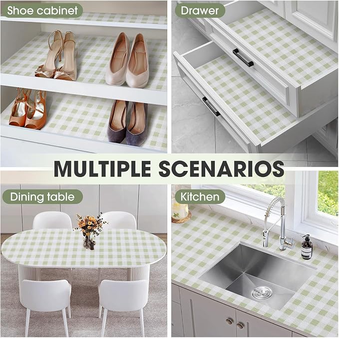Drawer and Shelf Liner, Non-Slip Kitchen Cabinet Liners Non-Adhesive Thick Strong Grip Waterproof Washable Mats Protect Dresser Shelves Cupboard Bathroom Cabinets, Sage Green, 18 in X 10 FT