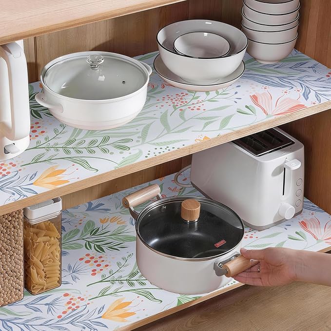 Drawer Shelf Liner, Non-Slip Kitchen Cabinet Liners Non-Adhesive Thick Strong Grip Waterproof Mats Protect Dresser Shelves Cupboard Bathroom Cabinets, Green Plaid, 23.6 in X 30 FT