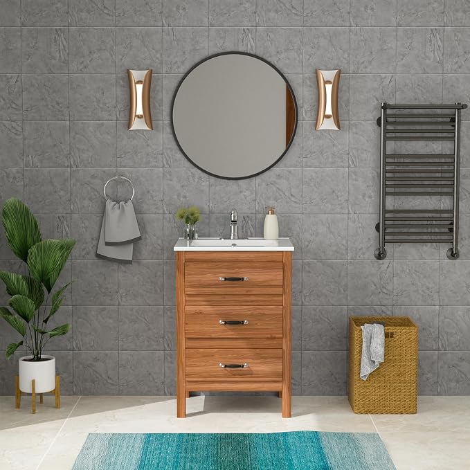 Lordear White Bathroom Sink One Hole Drop In 24 X 20 Inch One Holes Porcelain Ceramic Bathroom Vanity Top Sink Basin 24" Drop in Bathroom Sink