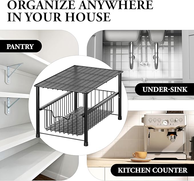 Simple Houseware Stackable Under Sink Cabinet Sliding Basket Organizer Drawer, Black