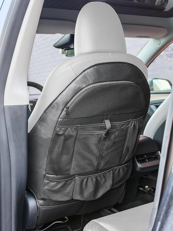 2-Pack for Tesla Model Y/3 2017-2026, Custom Fitted Seat Back Kick Protectors with Storage Pockets - Rear Passenger Organizer for Kids, Zippered Accessories Slots