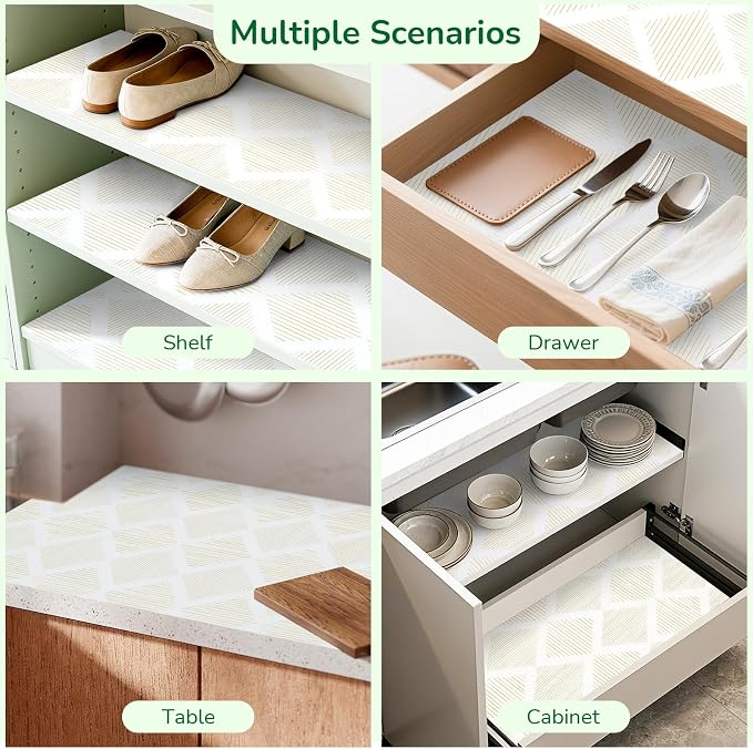 Drawer and Shelf Liner for Kitchen 17.5in x20FT, Non-Slip Non-Adhesive Cabinet Liners for Cupboard, Dresser, Shelves, Tool Box, Pantry, Thickened Easy Install, Strong Grip, Yellow&White