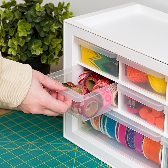 IRIS USA 10-Drawer Organizer (2 Pack), Made in USA, Teacher Toolbox, Plastic Storage Drawers, Stackable Organizer for Hardware, Small Parts, Craft, Bead, Screw, Nut and Bolt, Makeup Tools, White