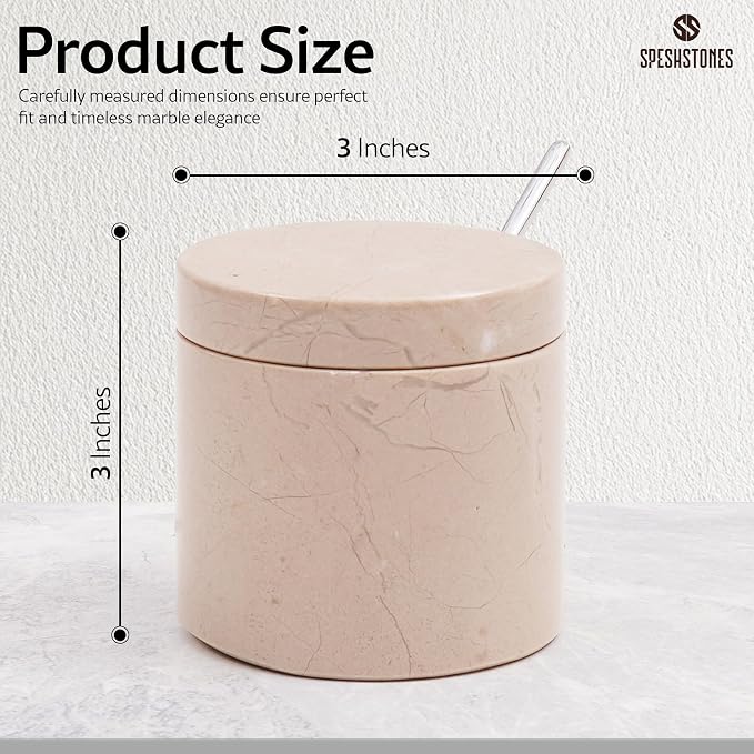 Marble Salt Cellar 3 Inch Beige Table Salt Containers for Countertop - Sugar Bowl With Lid, Salt Holder, Spice Jars, Salt Box for Seasoning Storage Container, Salt Dish for Kitchen Decor