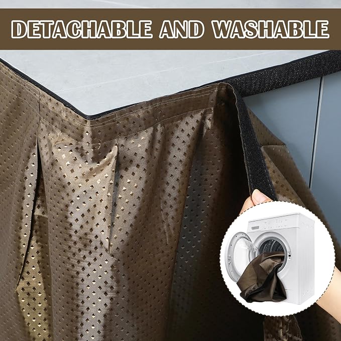 Fabric Sink Skirt Diamond Bathroom Stitch Self Stick Adhesive Waterproof Fabric Under Sink Curtain Skirt 55 x 32 Inch Adds Bathroom Storage(Khaki,Fashion Style)