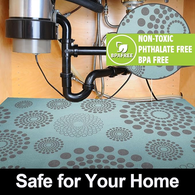 AiBOB Waterproof Under Sink Mat, Absorbent Quick Dry Sink Liners Protect Cabinets, Durable Shelf Liners, Slip Resistant and Non-Adhesive, 24X36, Blue/Grey