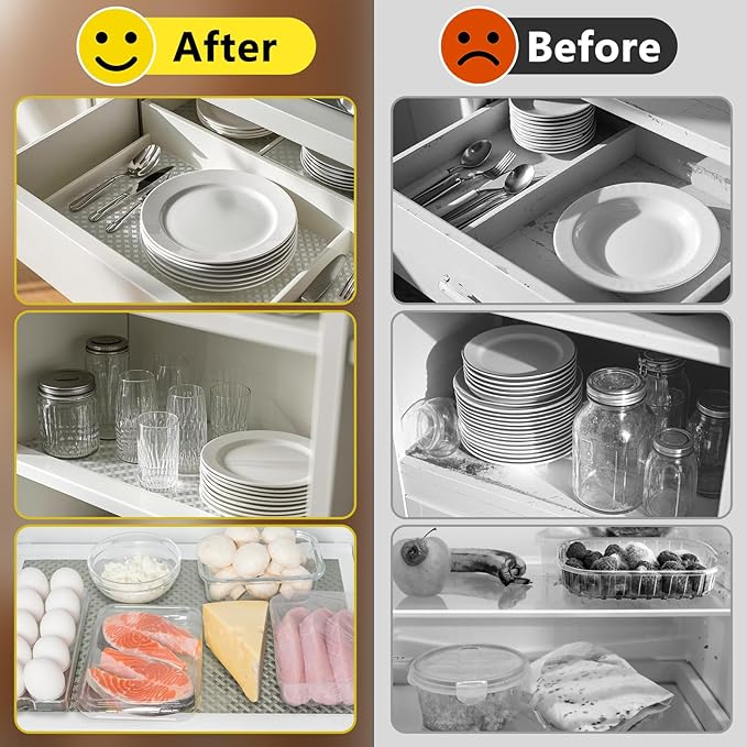 Refrigerator Liner, Waterproof Shelf and Drawer Liners for Kitchen Cabinet, Bathroom Under Sink Mat Non Adhesive Fridge Liner EVA Place Mats Roll - Clear 17.7"×197"