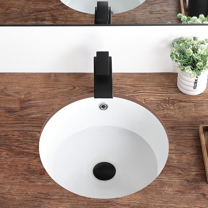 Undermount Bathroom Sink 16 Inch Small Verticyl Round Undermount Sink White Ceramic Under Counter Bathroom Vanity Sinks with Overflow(Internal Size 14"x14")
